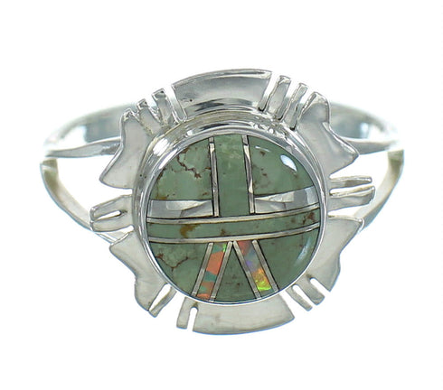Silver Turquoise And Opal Inlay Southwestern Ring Size 5-1/4 WX73748